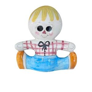 Vtg 60s/70s Ceramic Scarecrow Boy Piggy Savings Bank Handpainted Italian Pottery